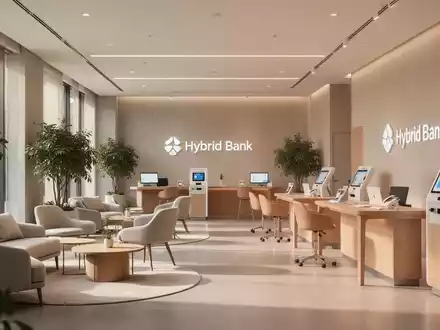 Modernes, offenes Interieur einer hybriden Bankfiliale mit Lounge-Bereichen und Beratungsplätzen in heller, freundlicher Atmosphäre. - Foto: über boerse-global.de