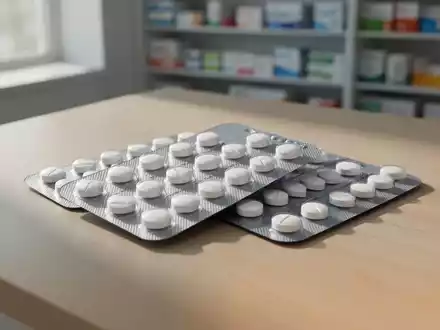 Nahaufnahme von Blisterpackungen mit weißen Tabletten auf einer Apothekentheke bei natürlichem Lichteinfall. - Foto: über boerse-global.de