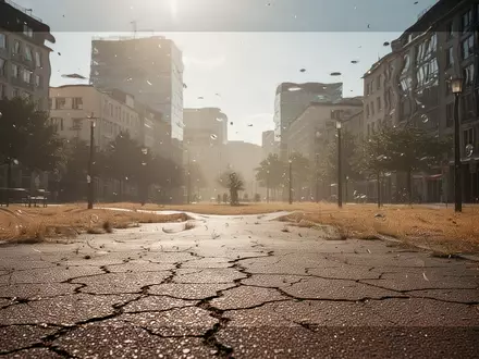 Hitzeflimmern über einer trockenen, von der Sommersonne ausgedörrten städtischen Parklandschaft in Deutschland. - Foto: über boerse-global.de