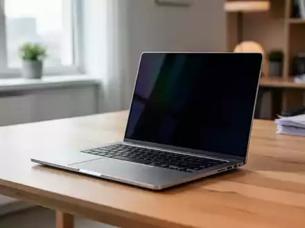 Ein silbernes HP OmniBook Ultra 14 Notebook steht offen auf einem modernen Schreibtisch in einem hellen Büro. - Foto: über boerse-global.de
