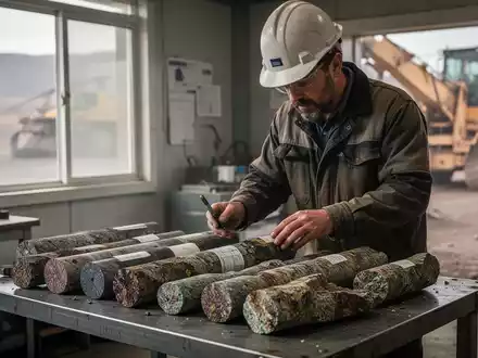 Geologe untersucht Gesteinsproben einer Mine in einem Feldlabor. - Foto: über boerse-global.de