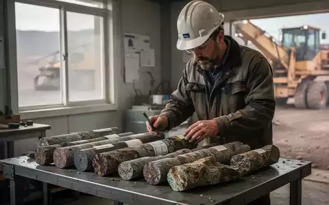 Geologe untersucht Gesteinsproben einer Mine in einem Feldlabor. - Foto: über boerse-global.de