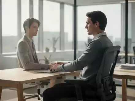 Eine Person sitzt in einer entspannten, ergonomischen Haltung an einem modernen Schreibtisch in einem hellen Büro. - Foto: über boerse-global.de