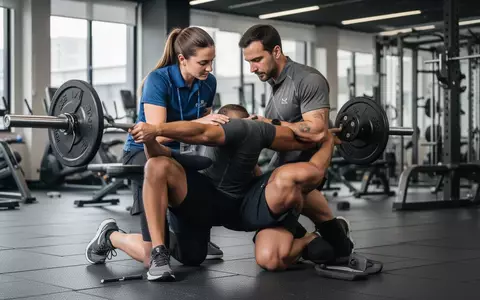 Sportphysiotherapeut bei der Korrektur einer Übungsausführung mit einem Athleten in einem modernen Trainingsraum. - Foto: über boerse-global.de