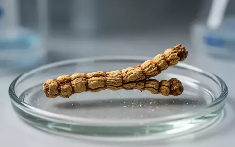 Nahaufnahme eines getrockneten chinesischen Raupenpilzes auf einer glatten Laboroberfläche in einem klinischen Umfeld. - Foto: über boerse-global.de