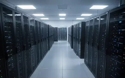 Moderne Serverräume in einem Rechenzentrum mit blauer Beleuchtung, die die technologische Infrastruktur von KI-Unternehmen symbolisieren. - Foto: über boerse-global.de