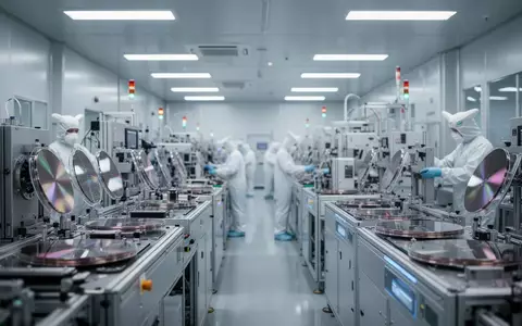 Moderne Halbleiter-Fertigungsanlage mit hochpräzisen Maschinen in einem sterilen Reinraum. - Foto: über boerse-global.de