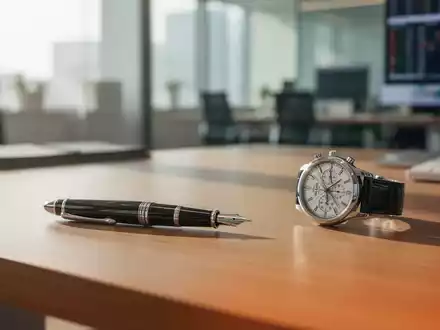 Ein professioneller Schreibtisch in einem hellen Büro mit hochwertigen Accessoires in einer seriösen Geschäftsumgebung. - Foto: über boerse-global.de