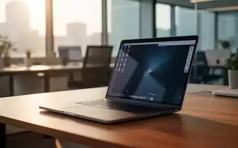 Ein moderner Arbeitsplatz mit einem Laptop auf einem Schreibtisch in einem hellen, professionellen Büro. - Foto: über boerse-global.de