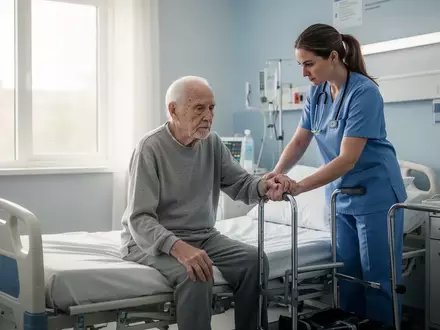 Ein älterer Patient führt während der Rehabilitation im Krankenhaus unter physiotherapeutischer Anleitung Bewegungsübungen aus. - Foto: über boerse-global.de