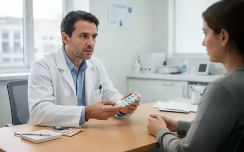 Ein Arzt im weißen Kittel berät einen Patienten in einer modernen Klinik und bespricht die Anwendung von Medikamenten. - Foto: über boerse-global.de