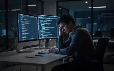 Ein erschöpfter Gründer sitzt spät abends in einem modernen Büro vor einem leuchtenden Computerbildschirm. - Foto: über boerse-global.de