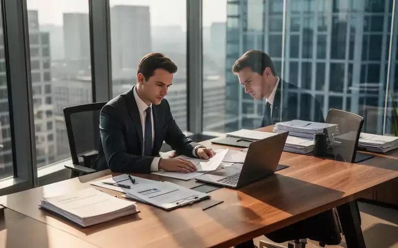 Ein professioneller Compliance-Experte arbeitet in einem hellen, modernen Büro an einer strategischen Analyse. - Foto: über boerse-global.de