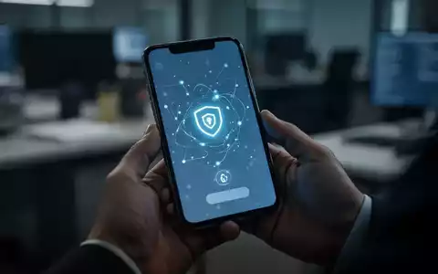 Nahaufnahme einer Hand, die ein Smartphone in einem Büro hält, während eine digitale Sicherheitsauthentifizierung stattfindet. - Foto: über boerse-global.de