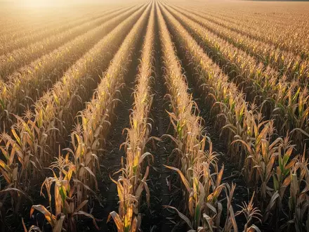 Weites, goldenes Maisfeld im sanften Licht der Abendsonne. - Foto: über boerse-global.de