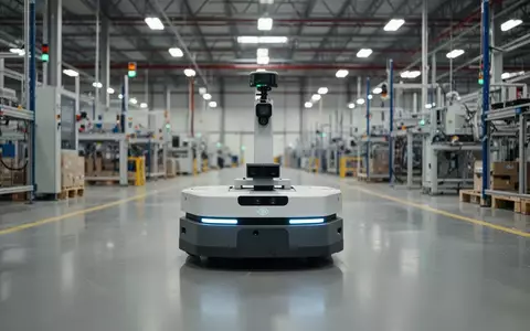 Ein autonomer mobiler Roboter fährt durch eine moderne, helle Industriehalle in einer Produktionsstätte. - Foto: über boerse-global.de