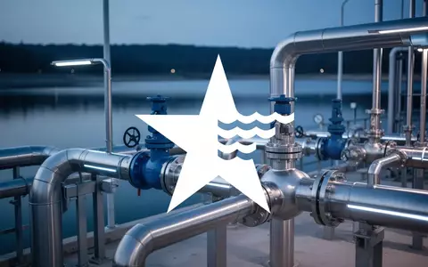 Moderne Wasserinfrastruktur mit Rohren und Ventilen vor einem Wasserreservoir. - Foto: über boerse-global.de