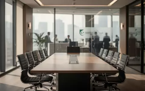 Ein moderner, leerer Konferenzraum in einer Bankfiliale mit weichem Tageslicht. - Foto: über boerse-global.de