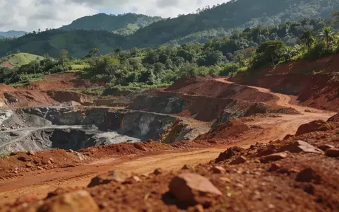 Eine weitläufige Kupfermine in einer bergigen, tropischen Landschaft bei natürlichem Tageslicht. - Foto: über boerse-global.de