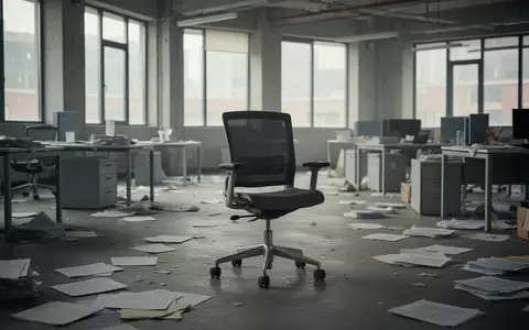 Ein verlassenes, leeres Büro mit verstreuten Unterlagen und leeren Schreibtischen als Symbol für wirtschaftliche Instabilität. - Foto: über boerse-global.de