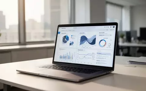 Ein moderner, aufgeräumter Arbeitsplatz mit einem Laptop, der komplexe Daten und eine professionelle Benutzeroberfläche zeigt. - Foto: über boerse-global.de