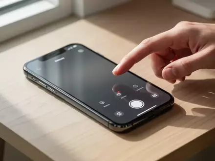 Ein Smartphone liegt auf einem Schreibtisch, während ein Finger kurz vor der Kamera-App auf dem Display schwebt. - Foto: über boerse-global.de