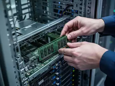Ein Techniker installiert Arbeitsspeichermodule in einem Serverschrank in einem modernen Rechenzentrum. - Foto: über boerse-global.de