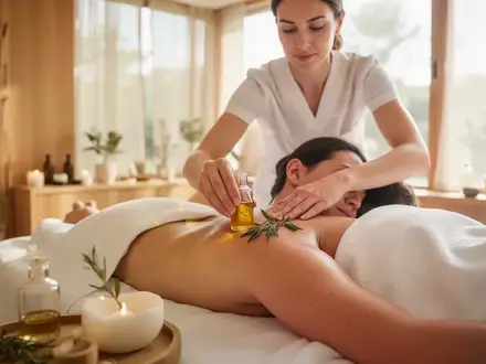 Eine therapeutische Schultermassage mit warmen Ölen in einer hellen, ruhigen Wellness-Umgebung. - Foto: über boerse-global.de