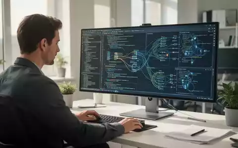 Ein Softwareentwickler arbeitet an einem modernen Arbeitsplatz mit komplexen Code-Strukturen auf dem Monitor. - Foto: über boerse-global.de