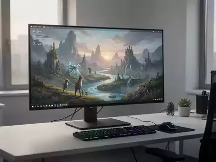 Ein moderner Gaming-Arbeitsplatz mit einem Linux-Desktop, auf dem ein hochauflösendes Videospiel zu sehen ist. - Foto: über boerse-global.de