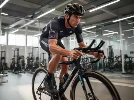 Ein Sportler beim intensiven Sprint-Training auf einem Indoor-Fahrrad in einem modernen Trainingsraum. - Foto: über boerse-global.de