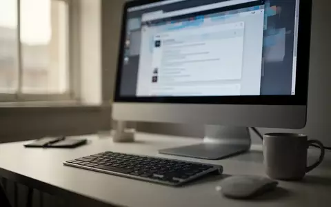 Ein moderner Arbeitsplatz mit einem Computerbildschirm, der eine abstrakte Browser-Oberfläche in einem hellen Büro zeigt. - Foto: über boerse-global.de