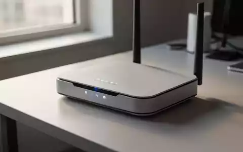 Moderner WLAN-Router auf einem minimalistischen Schreibtisch in einer professionellen Büroumgebung. - Foto: über boerse-global.de