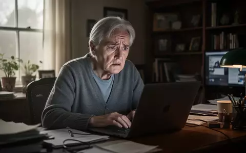 Eine ältere Person sitzt besorgt vor einem Laptop in einem privaten Arbeitszimmer. - Foto: über boerse-global.de