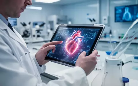 Ein Wissenschaftler untersucht eine digitale Visualisierung eines menschlichen Herzens auf einem Tablet in einem Labor. - Foto: über boerse-global.de