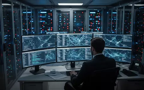 Ein Cybersicherheitsexperte arbeitet in einem abgedunkelten Serverraum an der Analyse komplexer Netzwerkdaten. - Foto: über boerse-global.de