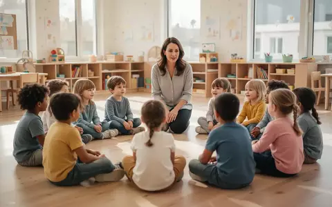 Eine Gruppe von Vorschulkindern sitzt in einem hellen Kindergartenraum im Kreis bei einem Resilienztraining. - Foto: über boerse-global.de
