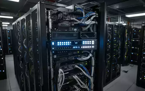Nahaufnahme von aktiven Server-Racks in einem modernen Rechenzentrum mit leuchtenden Status-LEDs. - Foto: über boerse-global.de