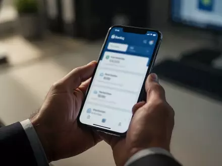 Eine Person hält ein Smartphone in den Händen, während sie vor einem Laptop in einer Büroumgebung sitzt. - Foto: über boerse-global.de