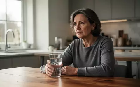 Eine nachdenklich wirkende Person mittleren Alters sitzt in einer hellen, häuslichen Umgebung an einem Holztisch. - Foto: über boerse-global.de