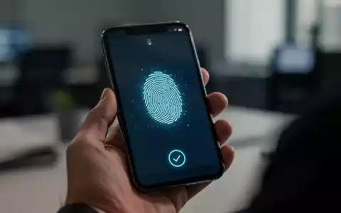 Nahaufnahme eines modernen Smartphones mit biometrischer Authentifizierungsschnittstelle in einer Büroumgebung. - Foto: über boerse-global.de