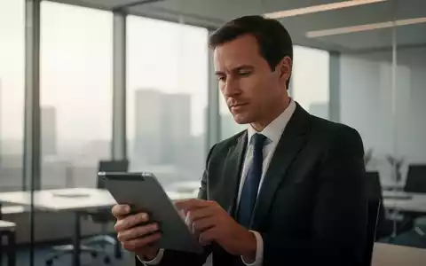Eine Führungskraft in einem modernen, hellen Büro betrachtet ein Tablet in einer professionellen Arbeitsumgebung. - Foto: über boerse-global.de