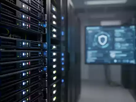 Ein moderner Serverraum mit blinkenden LED-Lichtern an Server-Racks in einer professionellen, technologisch geprägten Umgebung. - Foto: über boerse-global.de
