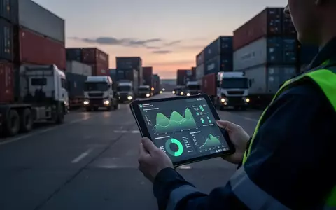 Ein Mitarbeiter in einem Logistikzentrum betrachtet Daten zur CO2-Emissionsreduktion auf einem Tablet. - Foto: über boerse-global.de