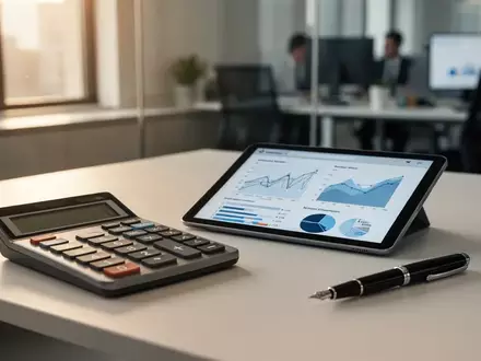 Ein moderner Schreibtisch mit Taschenrechner und Tablet, auf dem abstrakte Diagramme zum Arbeitsmarkt zu sehen sind. - Foto: über boerse-global.de