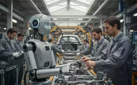 Ein humanoider Roboter bei der Arbeit in einer modernen Automobil-Fertigungshalle. - Foto: über boerse-global.de