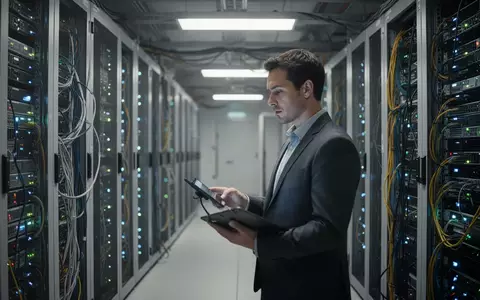 Ein IT-Sicherheitsexperte in einem modernen Serverraum, der an einer IT-Infrastruktur arbeitet. - Foto: über boerse-global.de