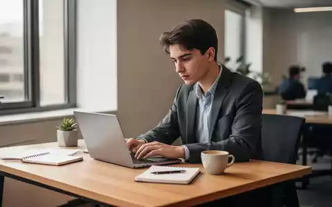 Ein junger Erwachsener arbeitet konzentriert an einem Laptop in einem modernen, hellen Büro. - Foto: über boerse-global.de