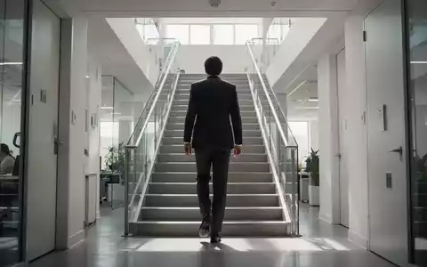 Eine Person in Business-Kleidung geht eine Treppe in einem hellen Bürogebäude hinauf. - Foto: über boerse-global.de