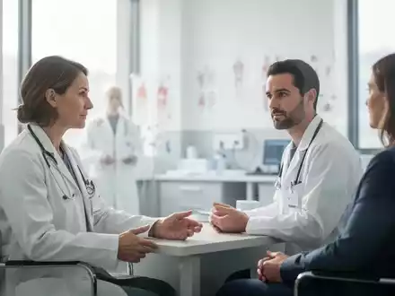 Ein Arzt im Gespräch mit einem Patienten in einem hellen, modernen Behandlungsraum eines Universitätsklinikums. - Foto: über boerse-global.de